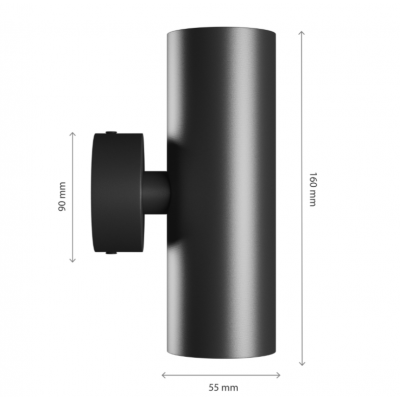 SQUALLA VARIOSA TUBO 2XGU10 KINKIET 230V IP20 55X160X90MM CZARNY OKRĄGŁA (SLIP006018)